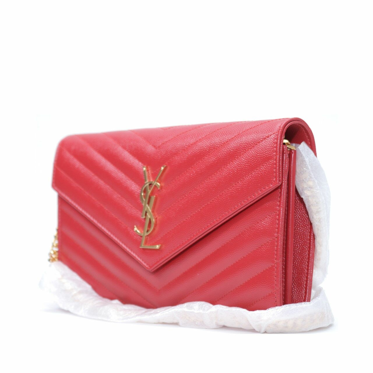 Yves Saint Laurent Monogram in Red Grain De Poudre Embossed Leather Sling Bag