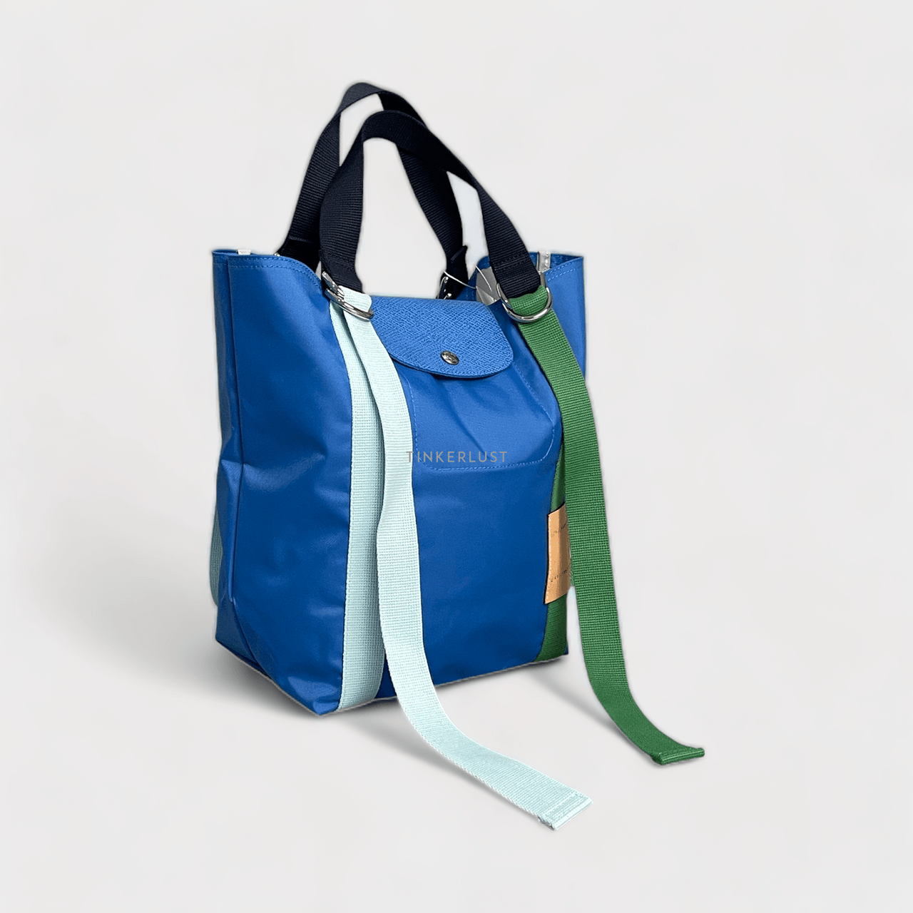 Longchamp Replay Top Handle Small Blue Nylon Handbag