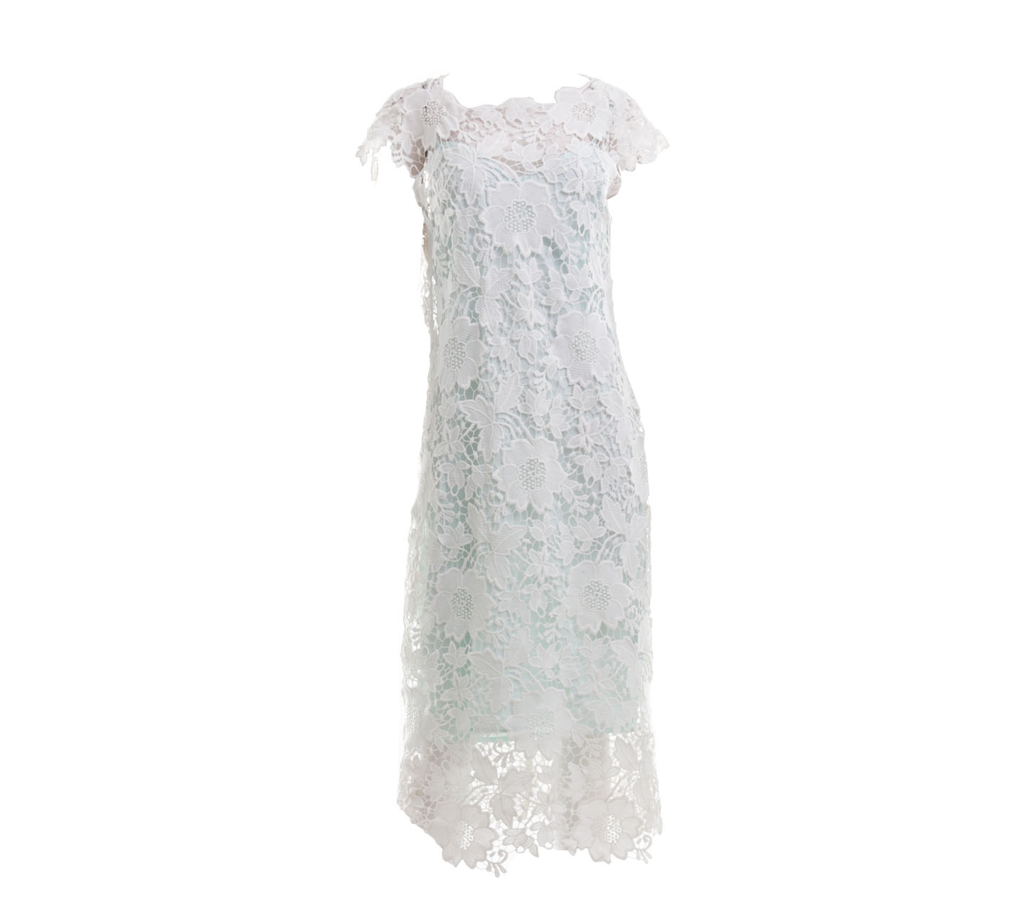 Badgley Mischka White & Blue Lace Midi Dress