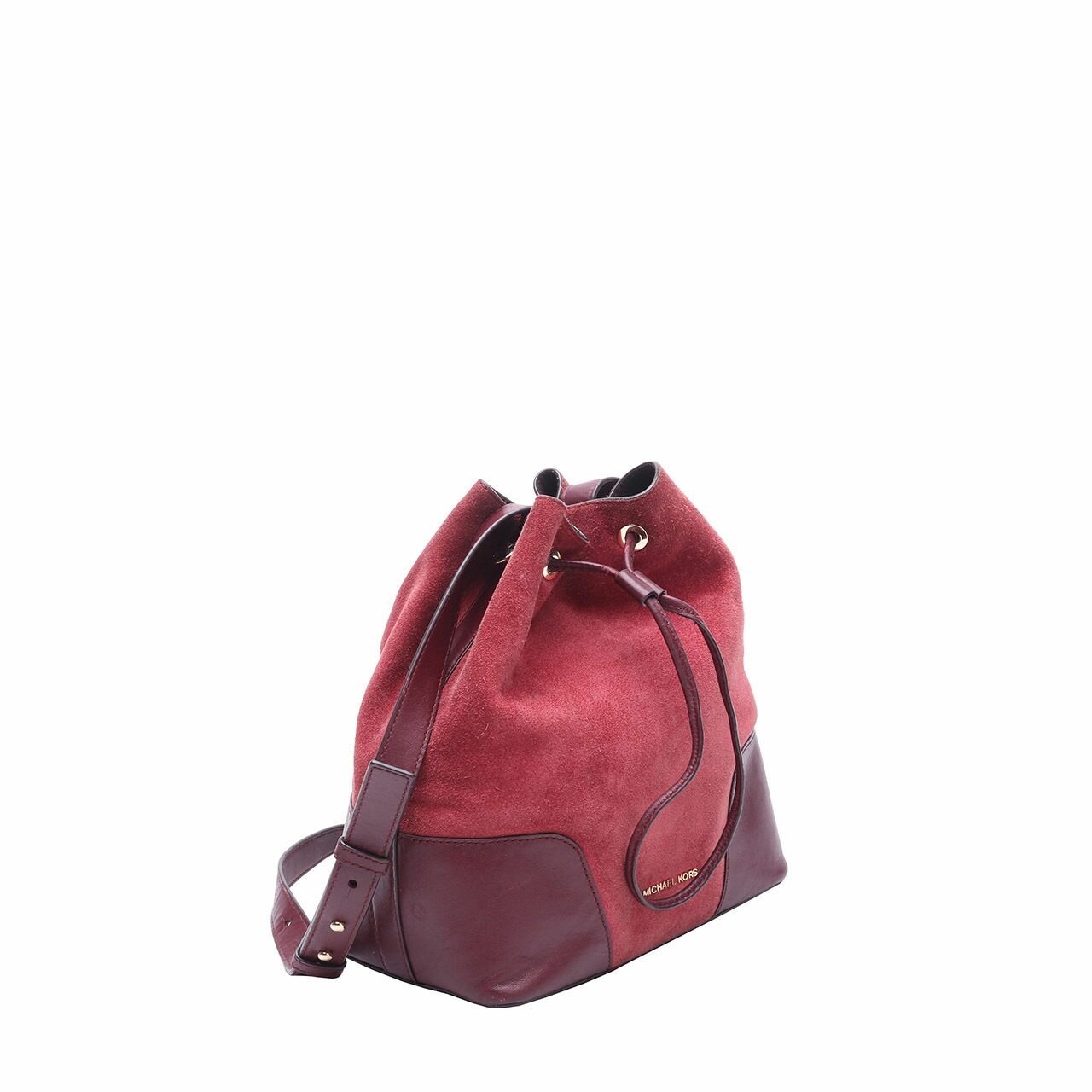 Michael Kors Cary Medium Maroon Suede and Leather Bucket Bag