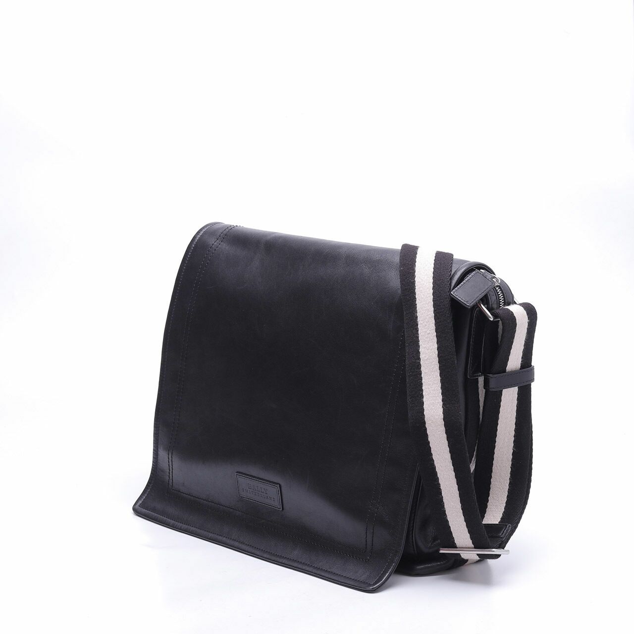 Bally Black Leather Black&White Strap Shoulder Bag
