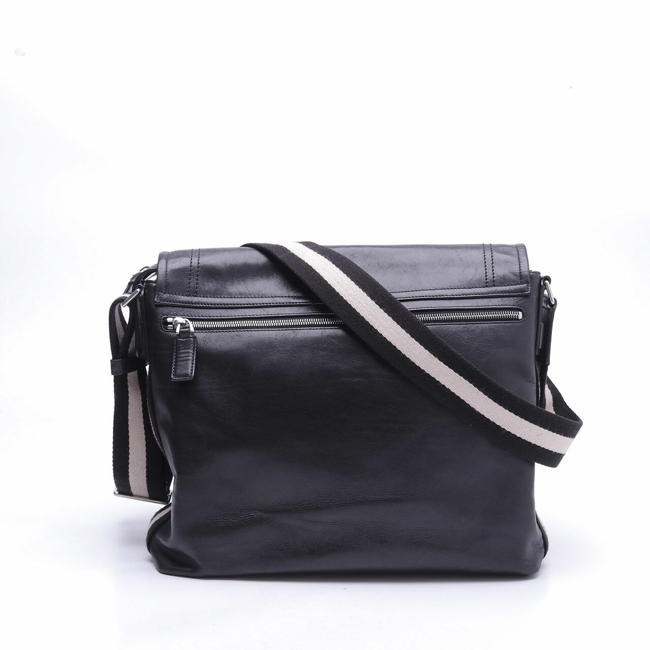 Bally Black Leather Black&White Strap Shoulder Bag