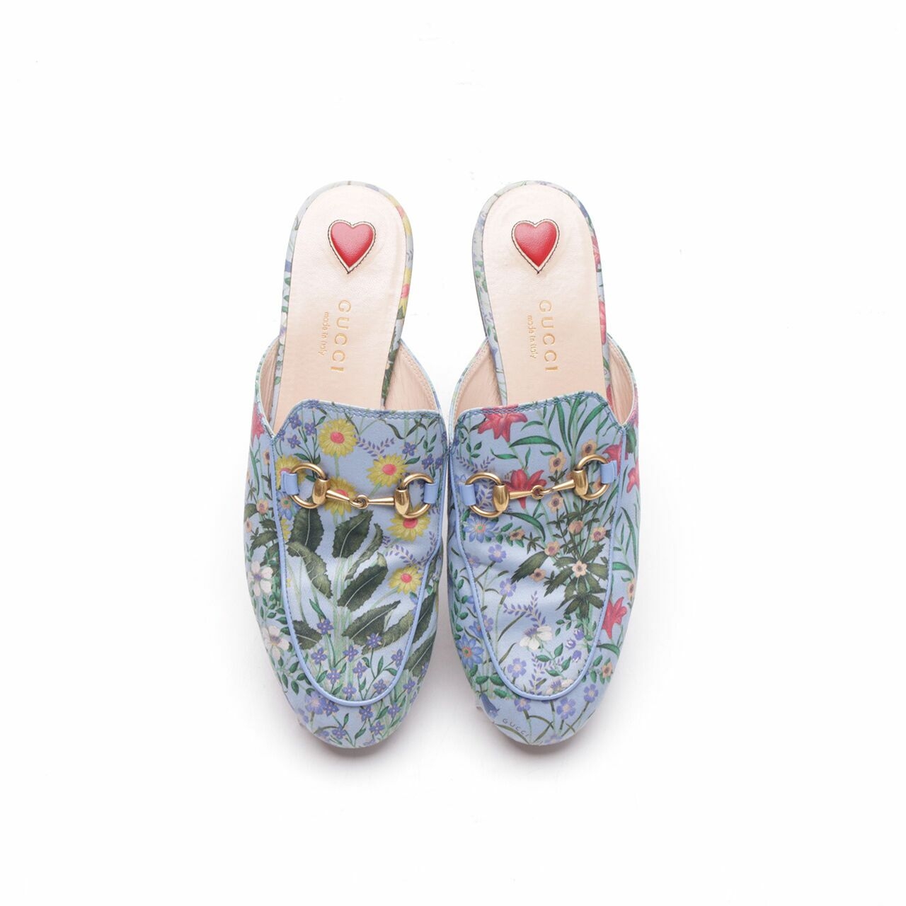 Gucci New Flora Princetown Blue Slippers Mules