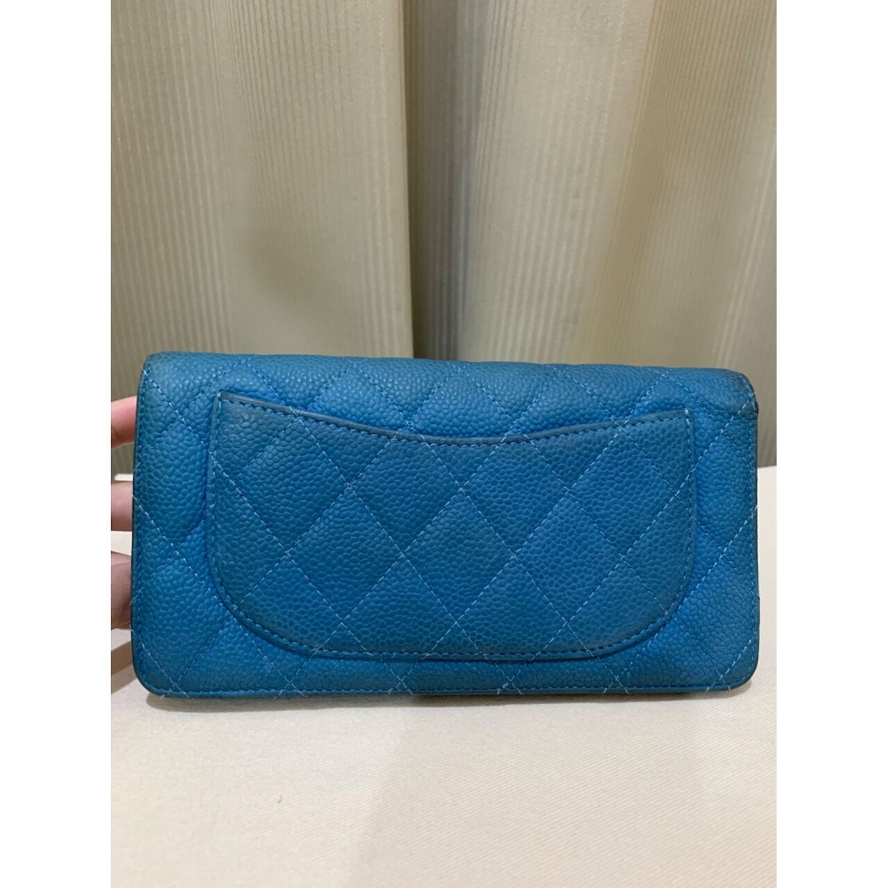 Chanel Quilted Caviar L Yen Blue Wallet