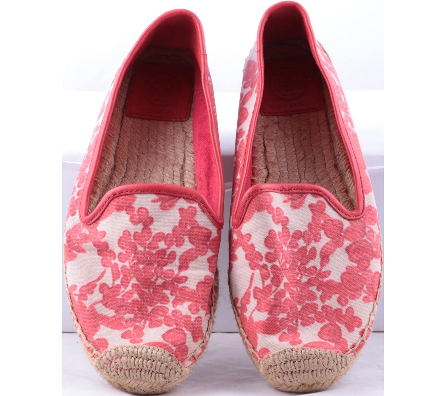 Tory Burch Red And Cream Floral Flats