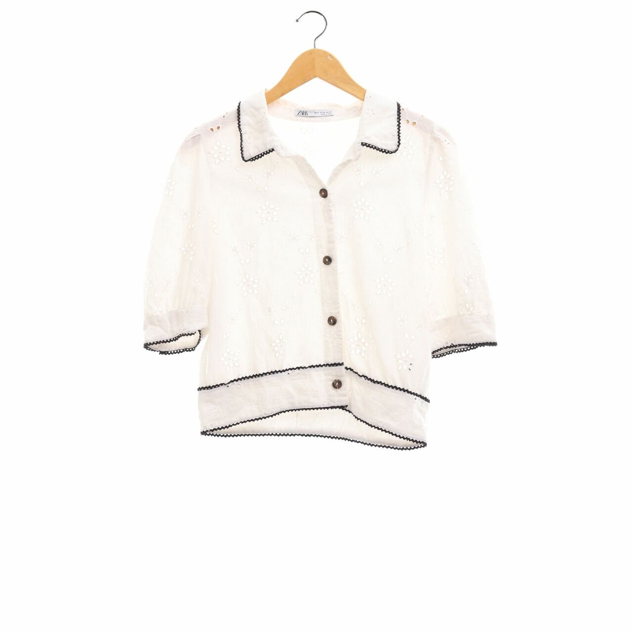 Zara Off White Perforated Shirt