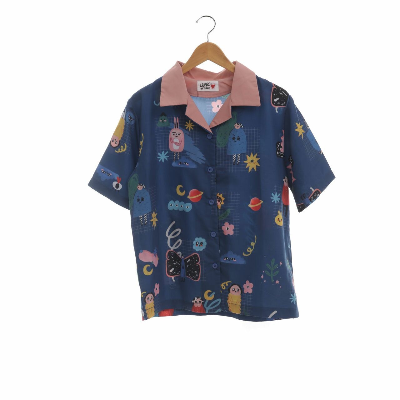 Liunic OnThings Blue Printed List Dusty Pink Shirt
