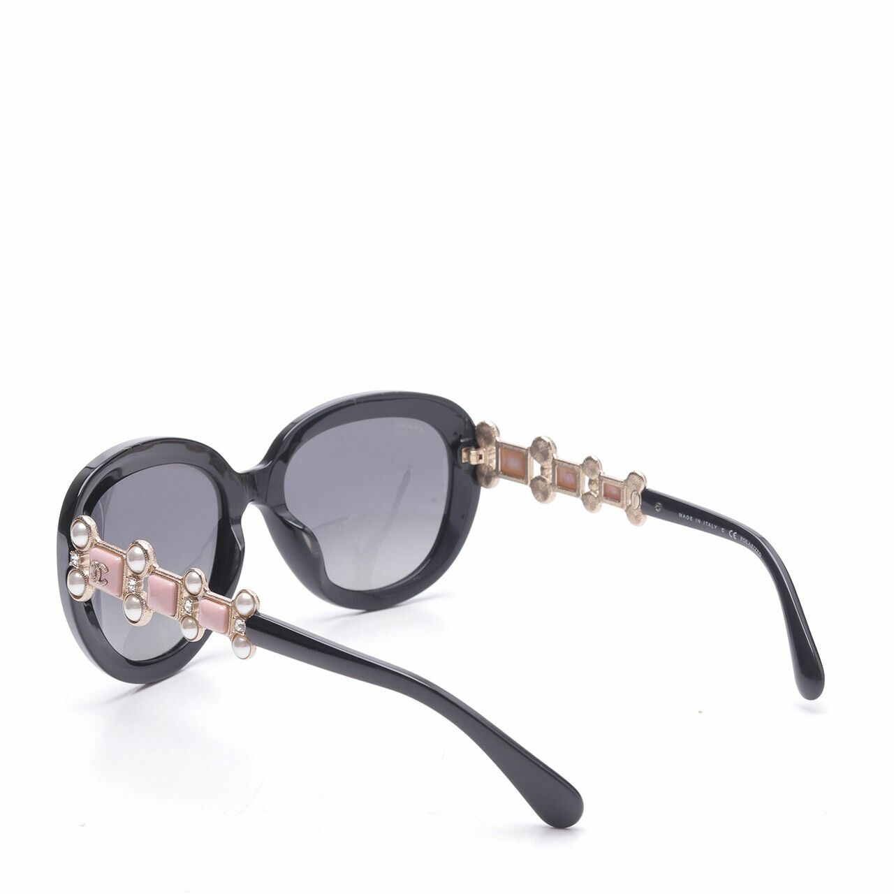 Chanel Polarized Black Gold Hardware Pink Pearl Sunglasses 