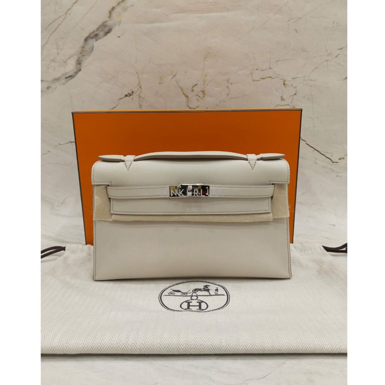 Hermes Kelly Pochette Craie Swift Leather #Y PHW Handbag