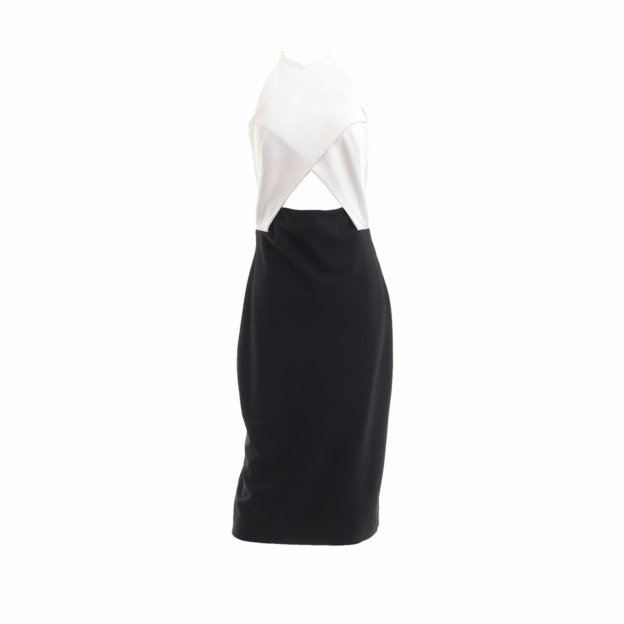 Solace London Black/White Halter Neck Midi Dress