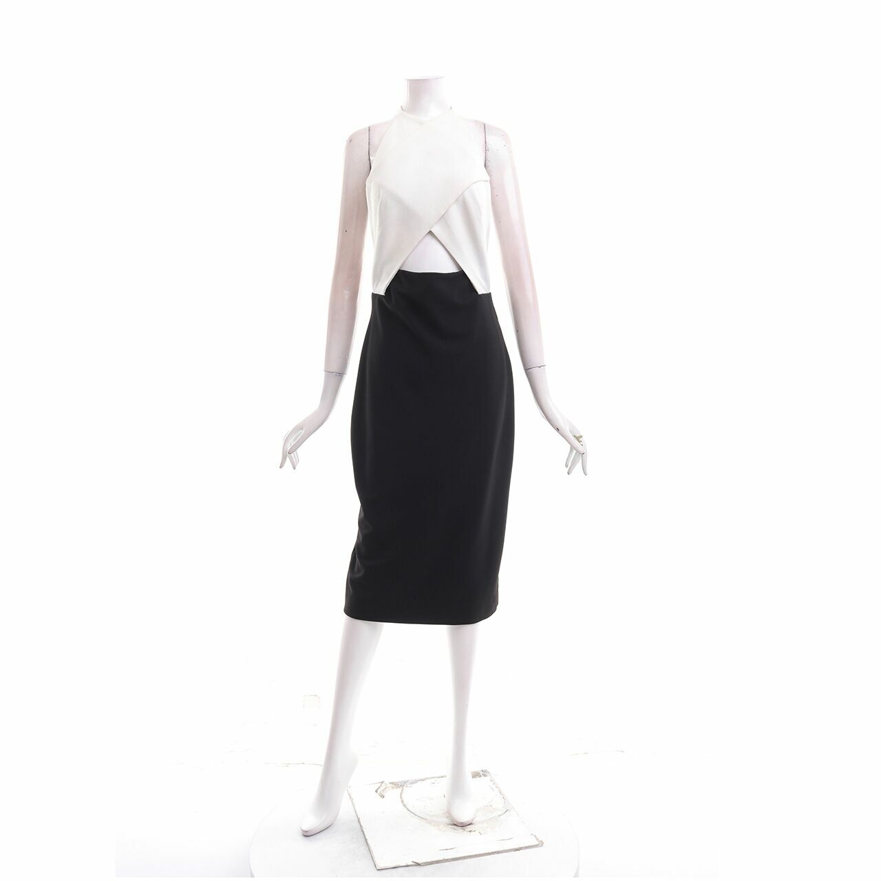 Solace London Black/White Halter Neck Midi Dress