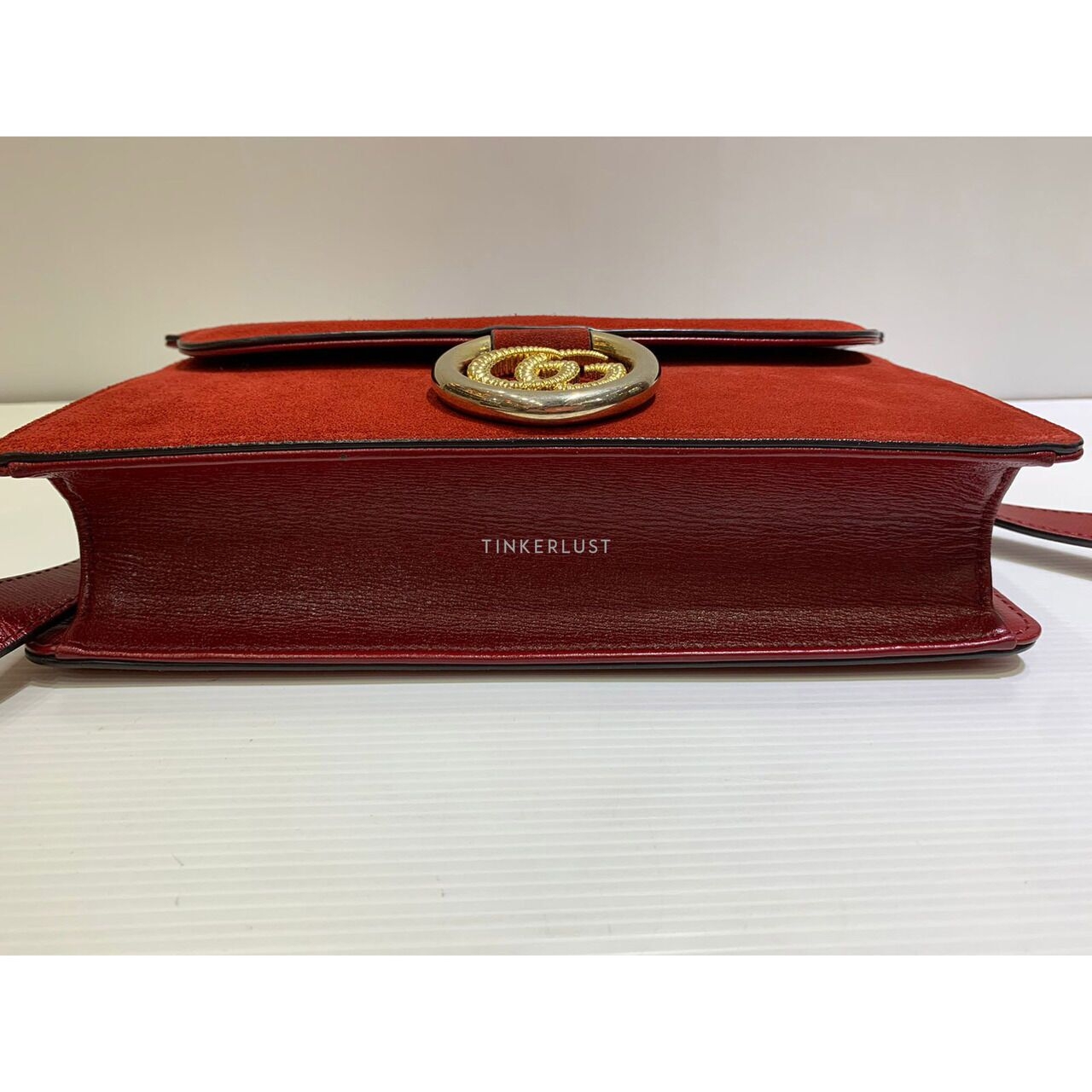 Gucci GG Ring Suede Red Medium GHW Sling Bag