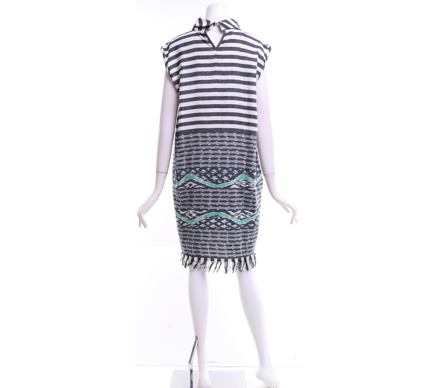 Okainku Off White And Dark Grey Ethnic Striped Mini Dress