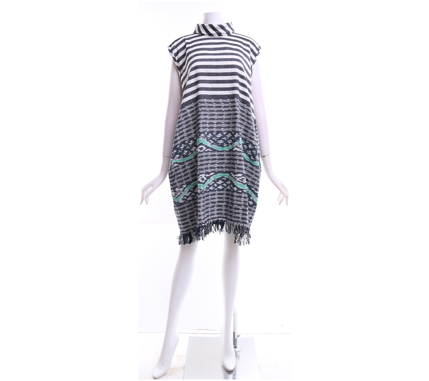 Okainku Off White And Dark Grey Ethnic Striped Mini Dress