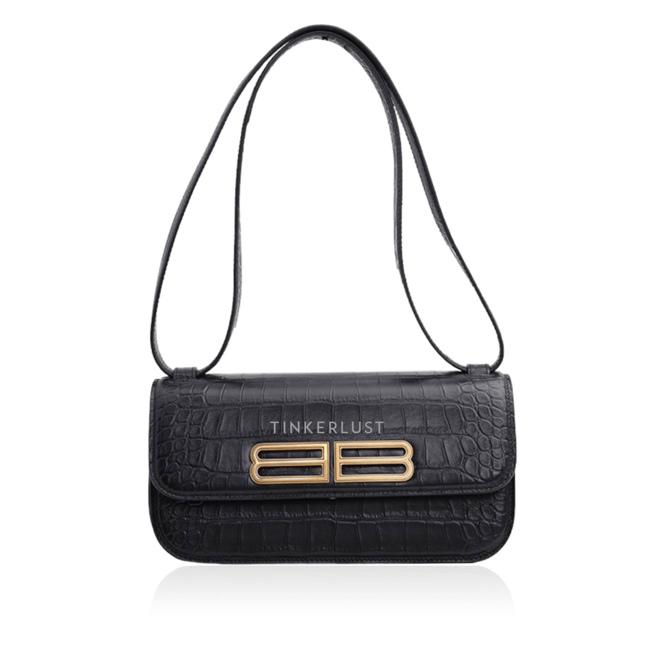 Balenciaga Small Gossip BB Logo in Black Croco-Embossed GHW Shoulder Bag 