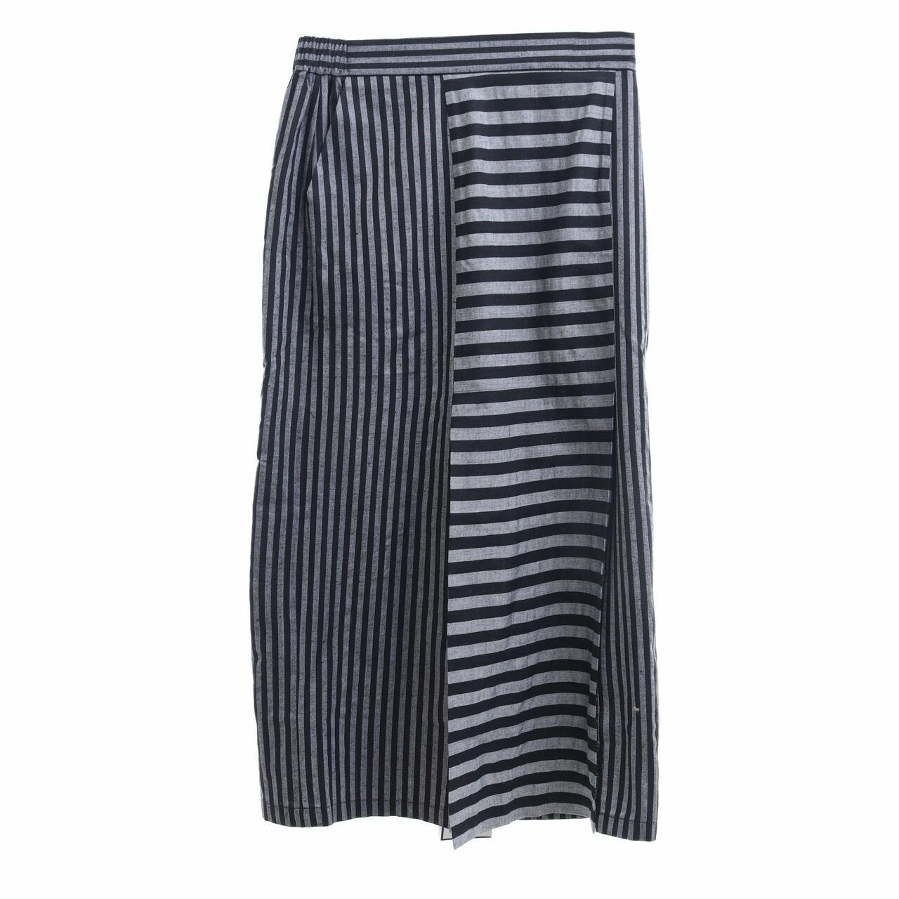 Imaji Studio Grey & Black Striped Midi Skirt