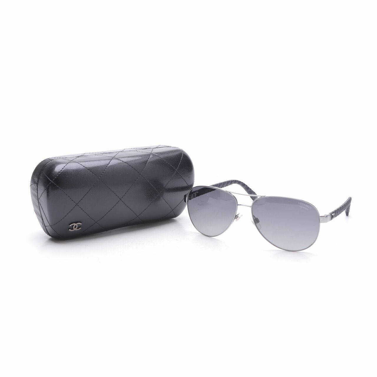 Chanel Aviator Gunmetal Silver Black Quilted Sunglasses