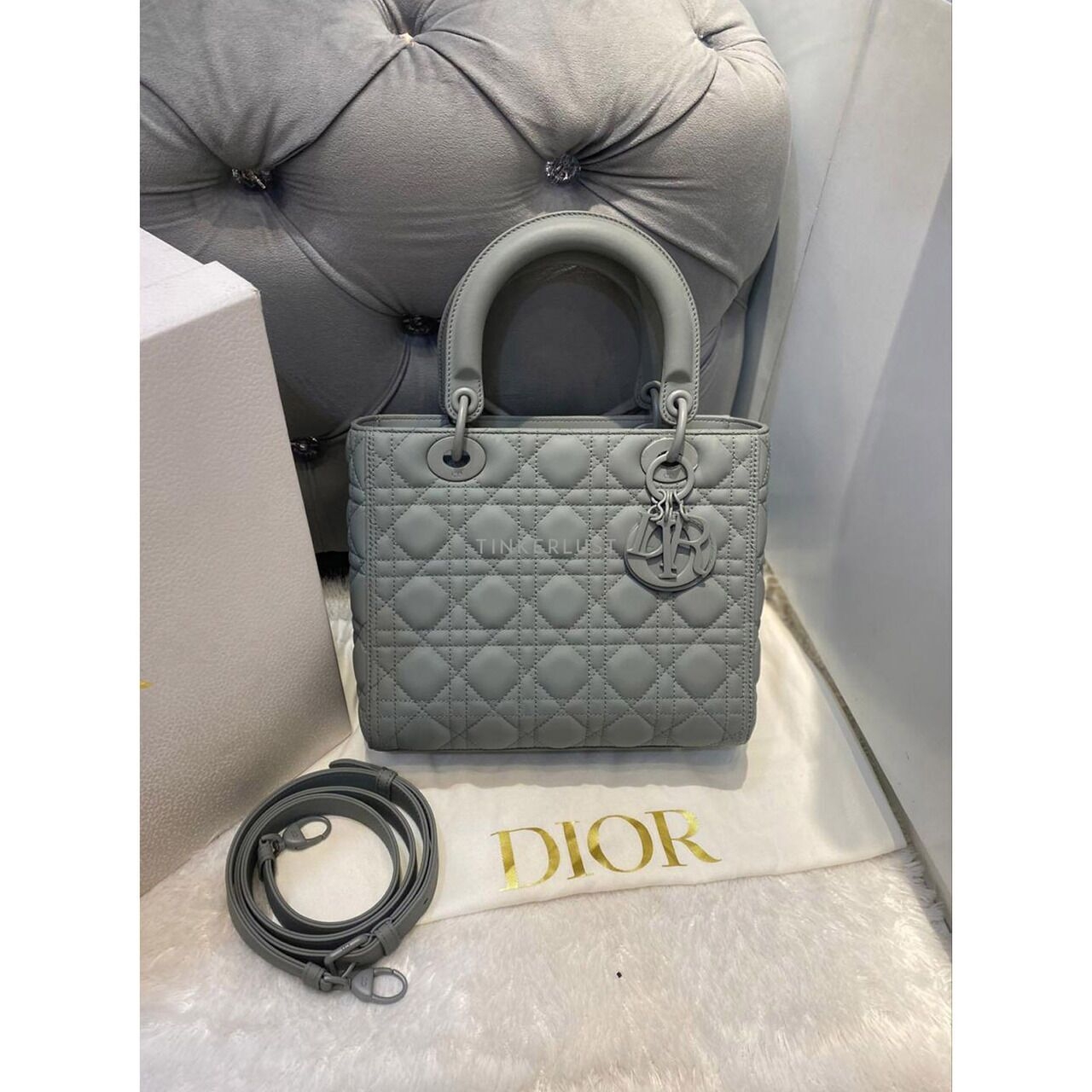 Christian Dior Lady Dior Ultra Matte Grey Medium 2021 Satchel