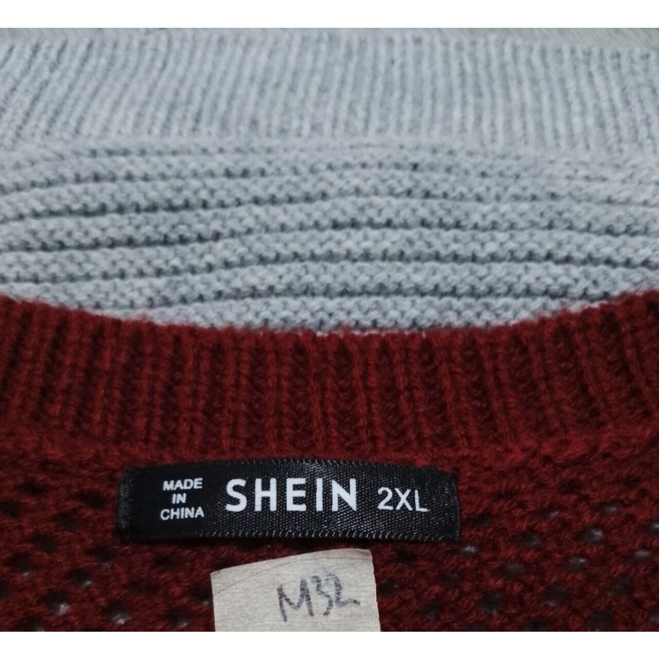 Shein Grey & Maroon Oversized Sweater