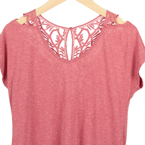 Pink Washed Back-Lace T-Shirt