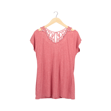 Pink Washed Back-Lace T-Shirt