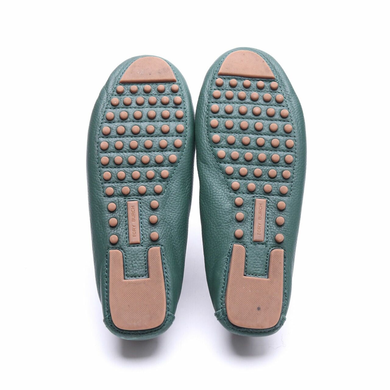 Tory Burch Green/ Norwood Lowell 2 Driver Tumbled Leather Flats Shoes