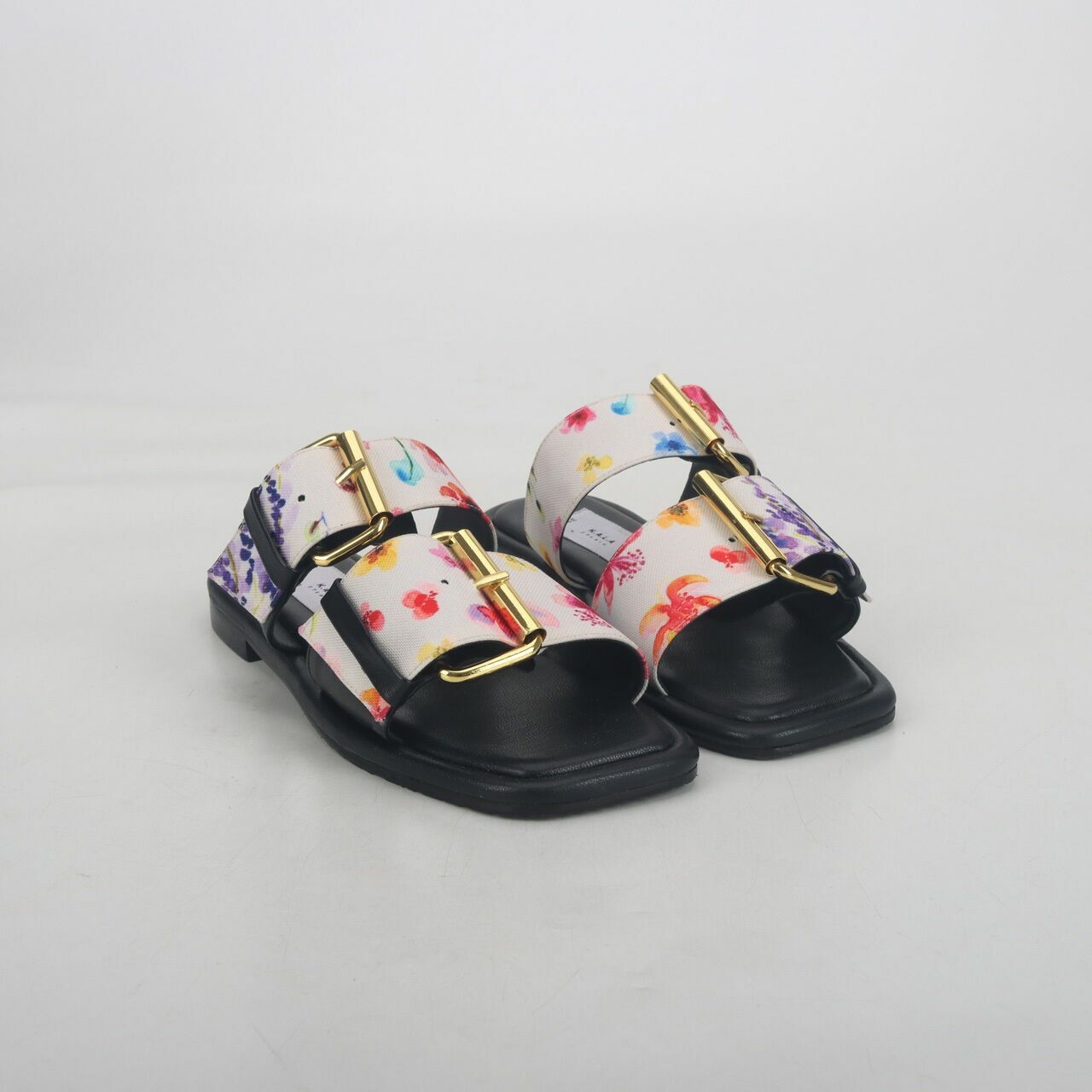 K.A.L.A Studio x MADER Double Buckle Square Toe Tropical Bliss Black Sandals