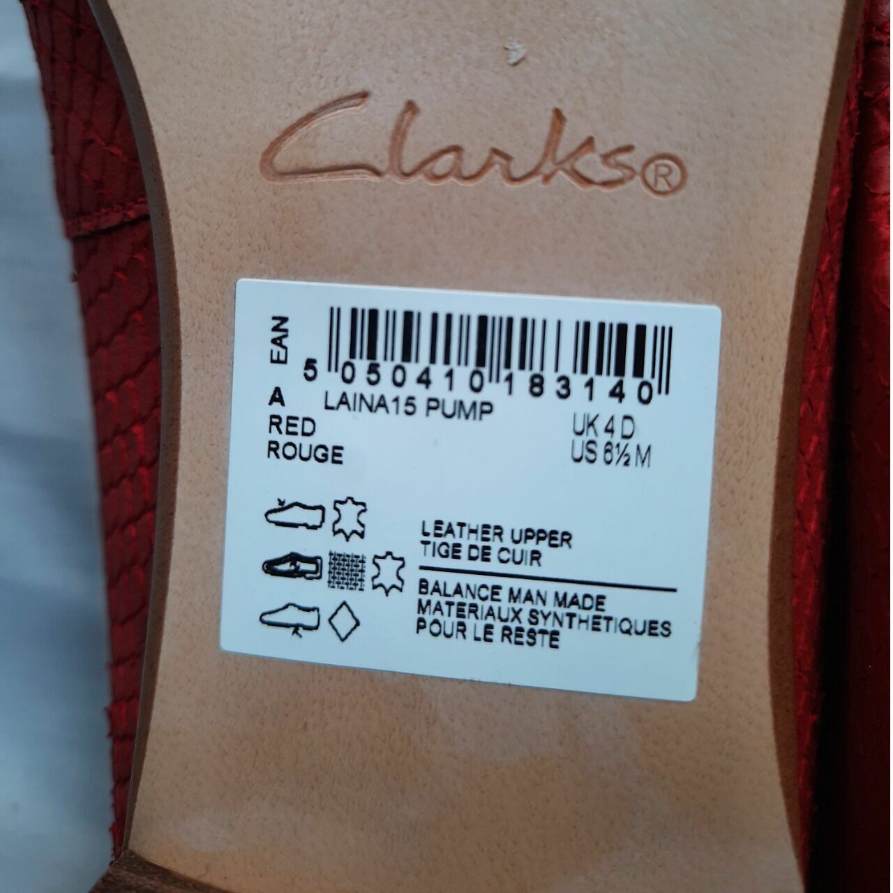 Clarks Red Leather Flats 37