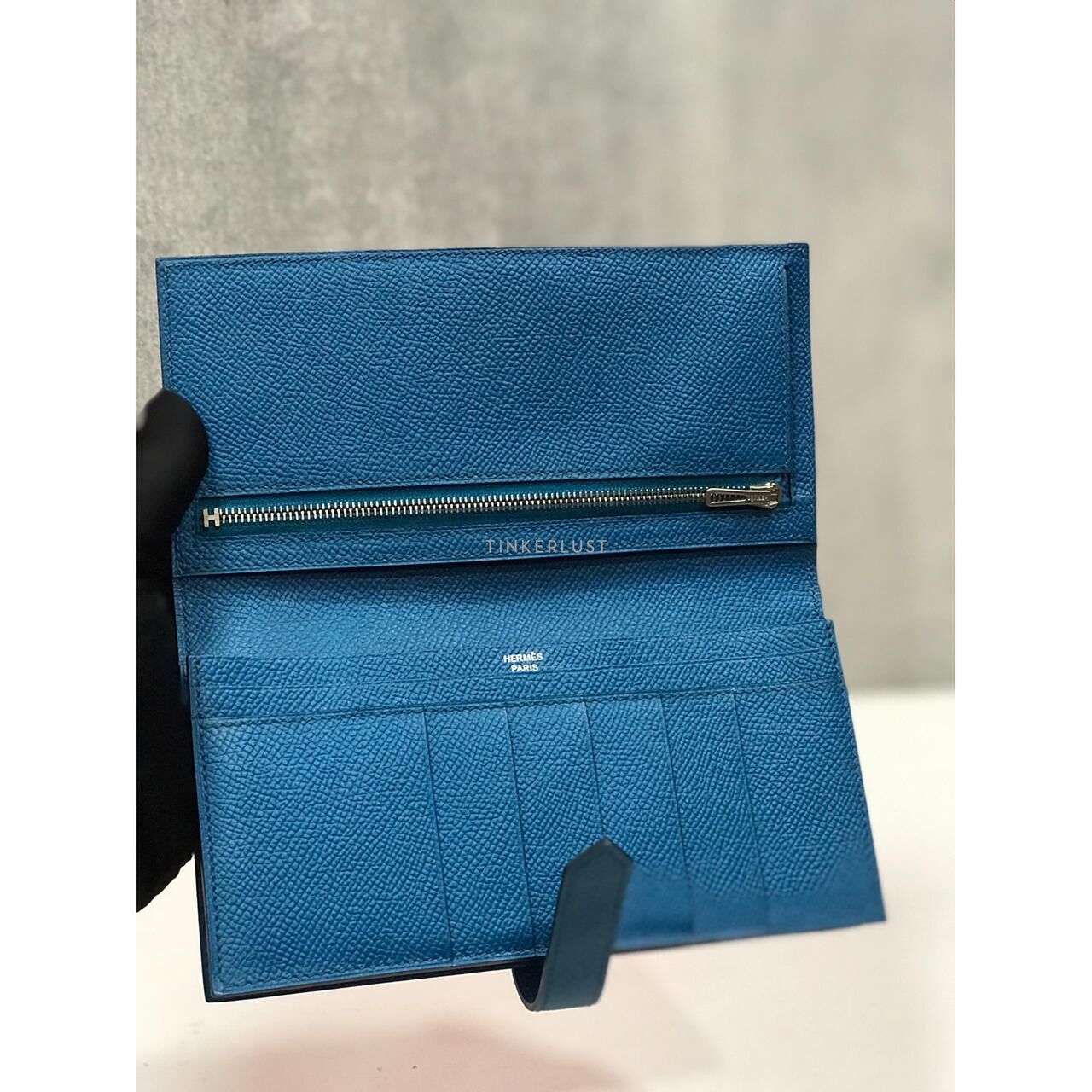 Hermes Bearn Epsom Blue PHW #O Wallet