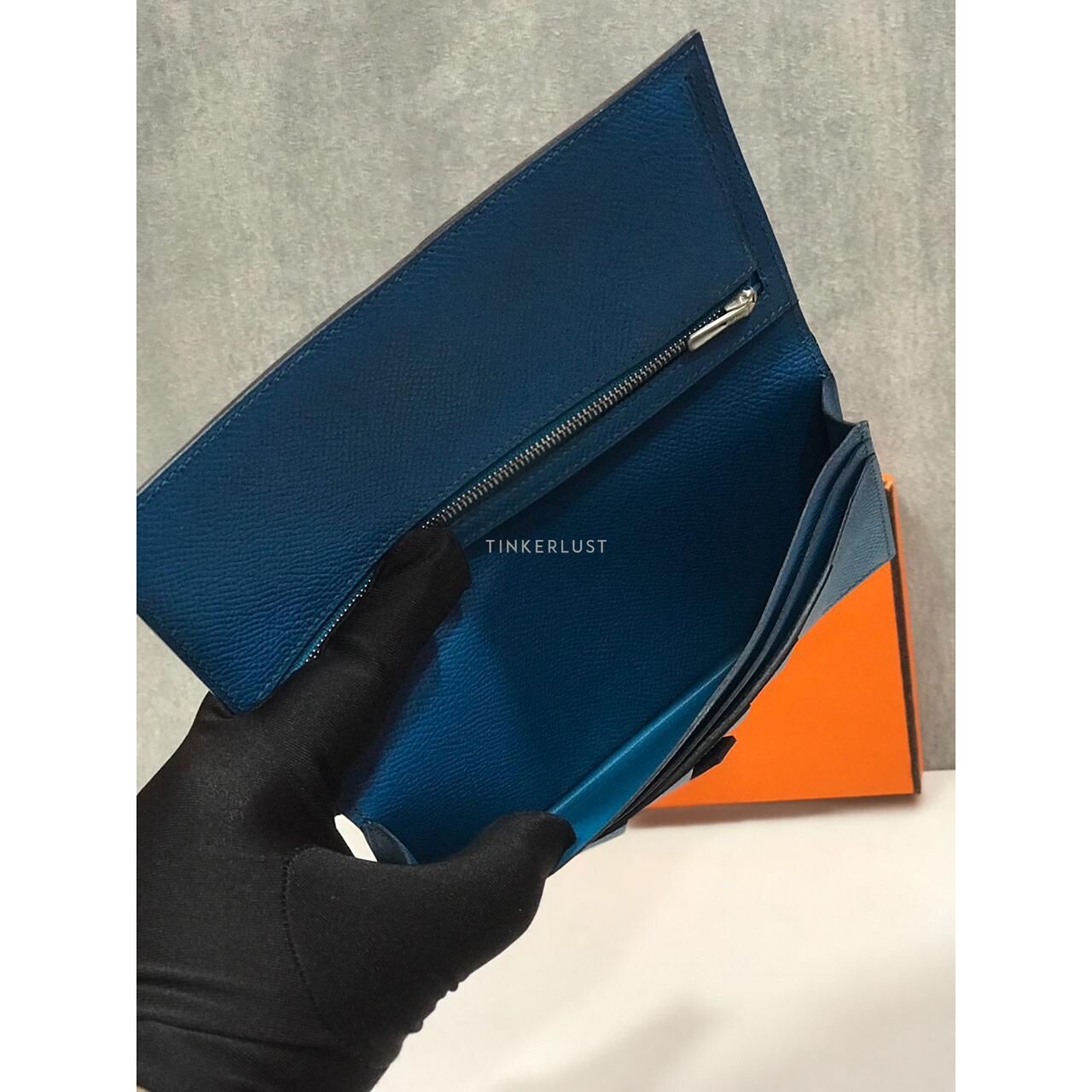 Hermes Bearn Epsom Blue PHW #O Wallet