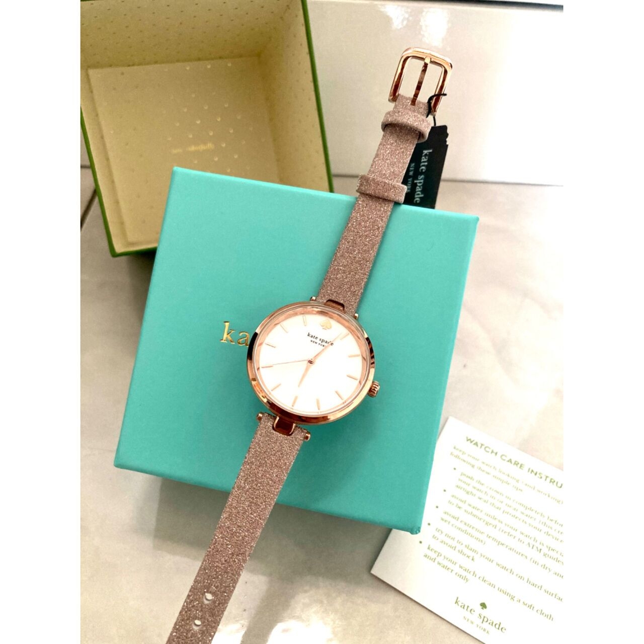  Kate Spade New York Holland Three-hand Rose Gold-tone Glitter Leather Watch