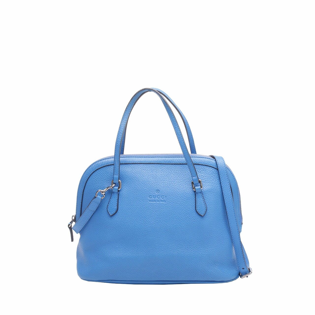 Gucci Dome Medium Zip Top Blue Leather Satchel Bag
