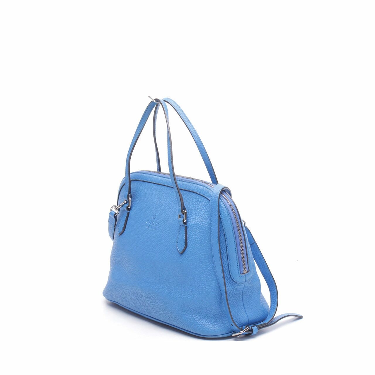 Gucci Dome Medium Zip Top Blue Leather Satchel Bag
