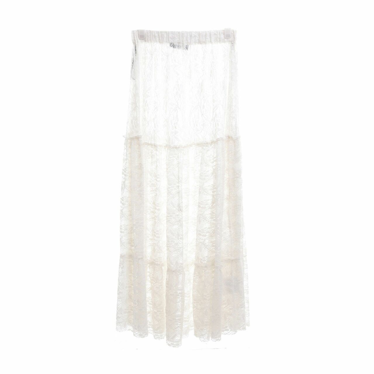 moorooah White Lace Maxi Skirt