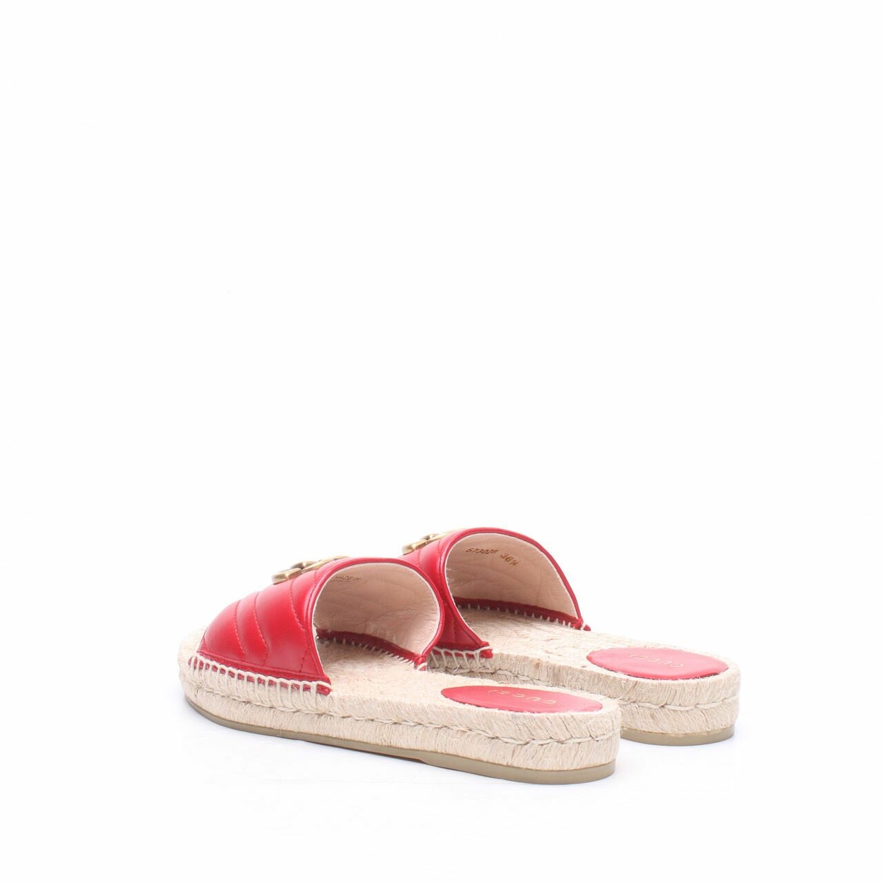 Gucci Nappa Leather Hibiscus Red Espadrille GG Marmont Slide Sandals
