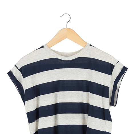 Blue and Grey Striped Cropped T-Shirt