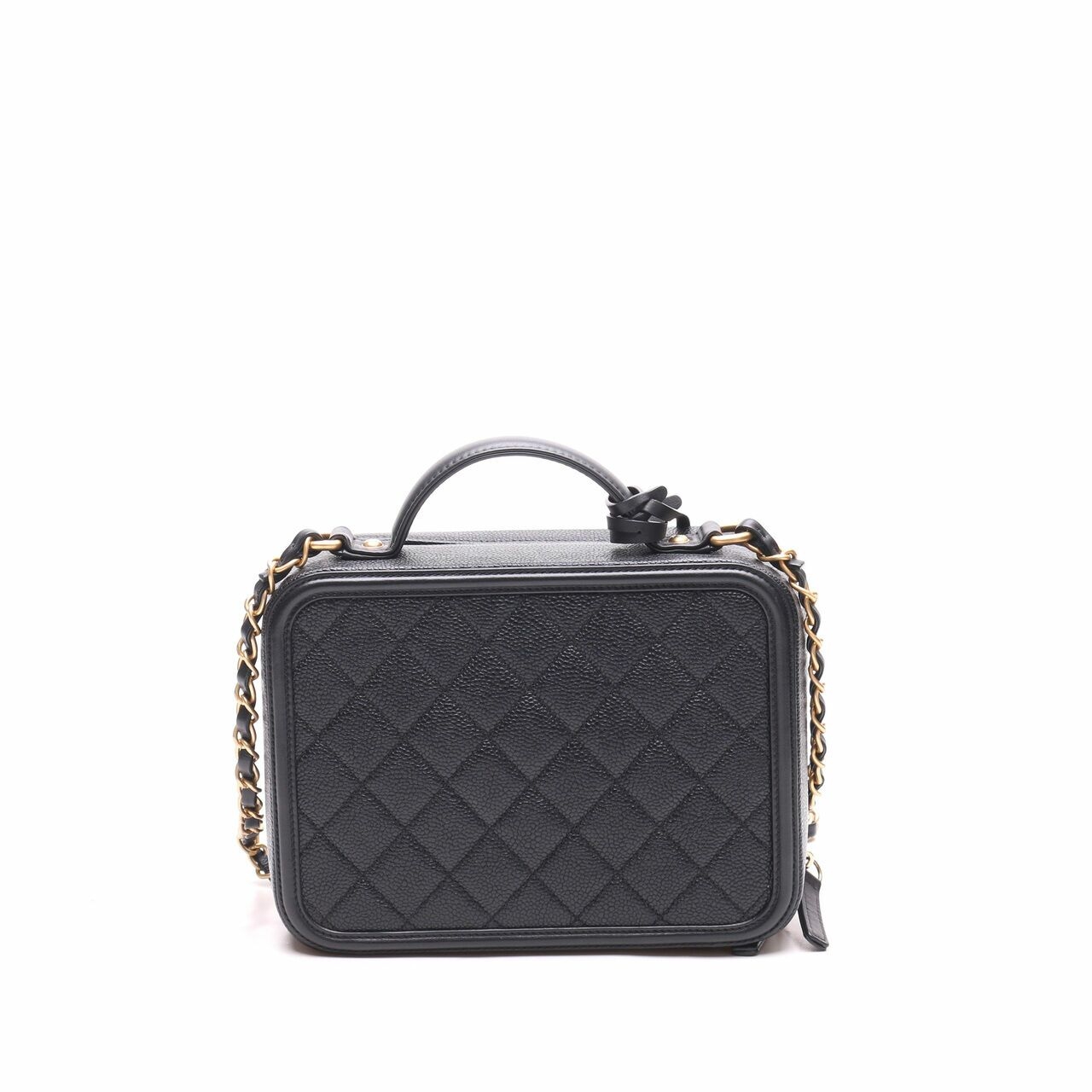 Chanel Filigree Vanity Case Quilted Caviar Gold-tone Small Black Satchel Bag