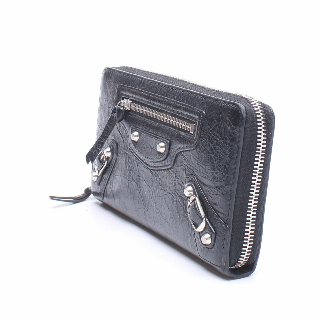 Balenciaga Agneau Classic Silver Hardware Zip Around Wallet