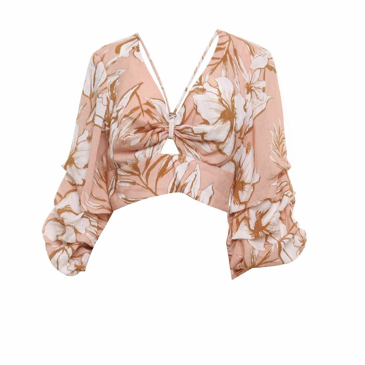 Sheike Light Peach Floral Blouse Cropped