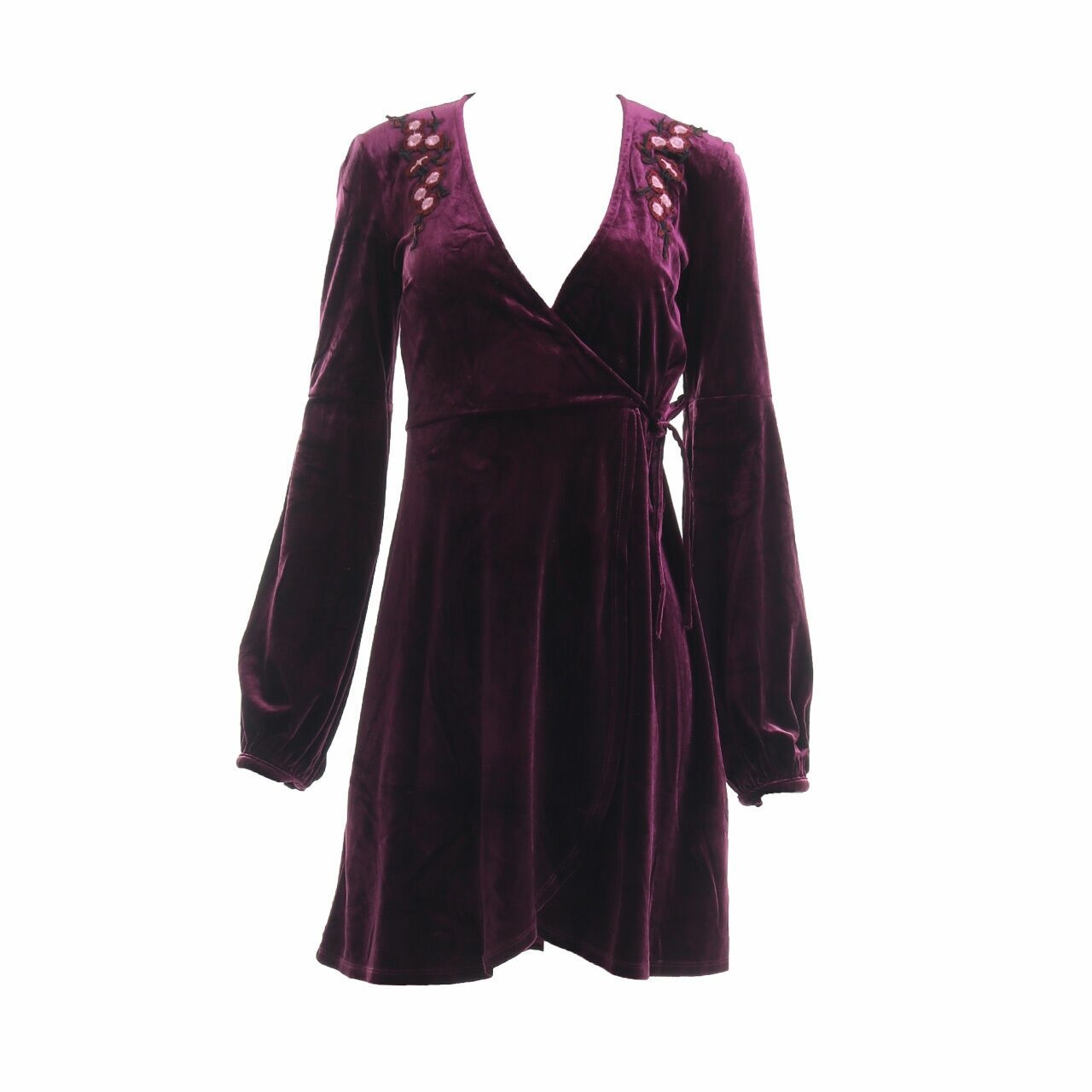 Topshop Purple Wrap Velvet Mini Dress