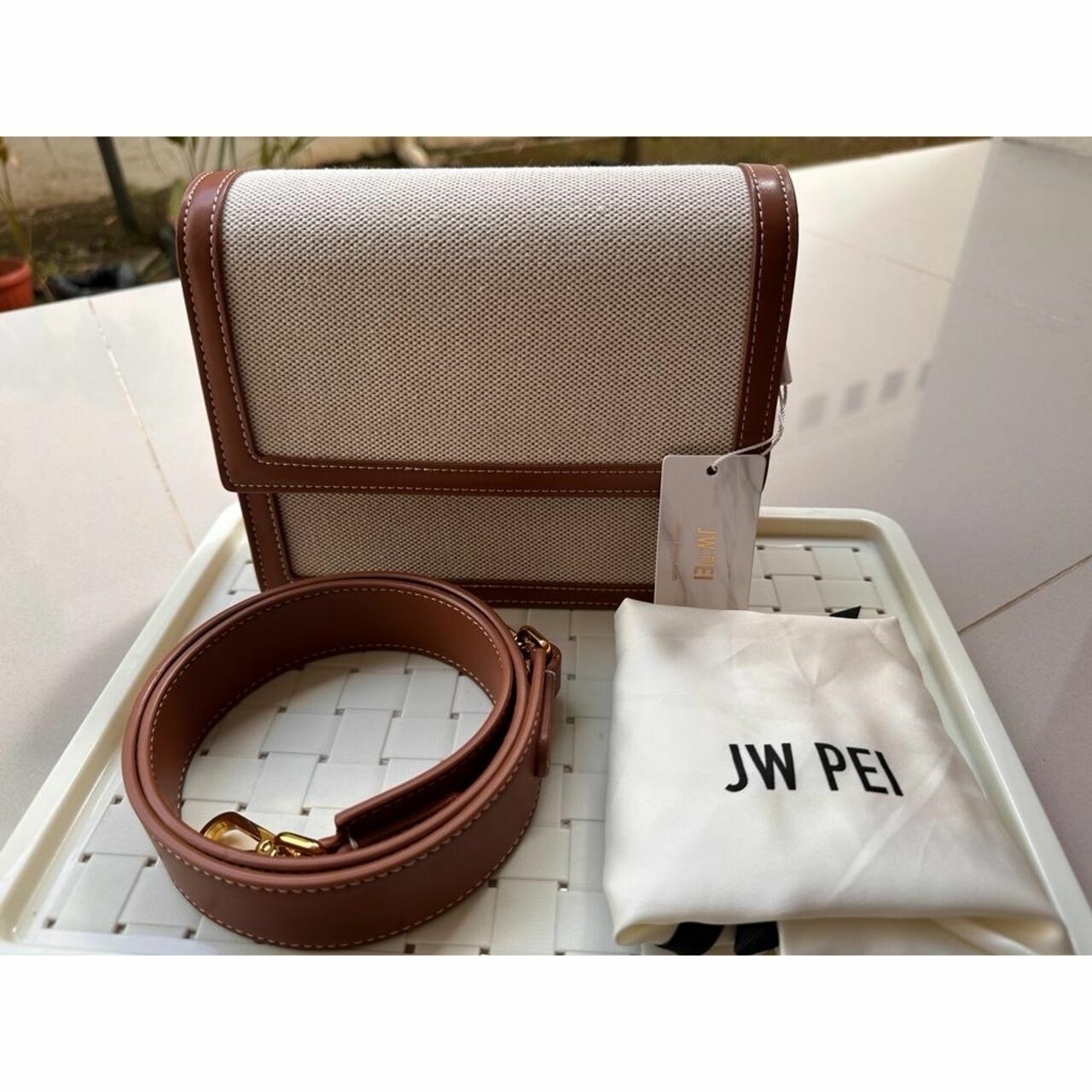 JW PEI  Flip bag mini crossbody beige canvas