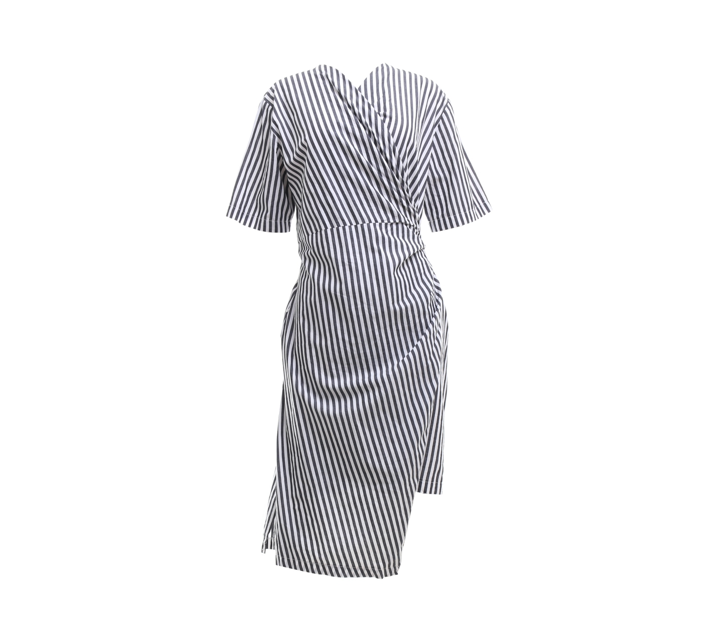 Pomelo. Dark Grey And White Striped Midi Dress