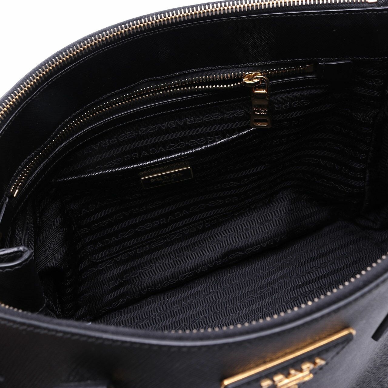 Prada Black Saffiano Lux Leather Double Zip Medium Tote Bag