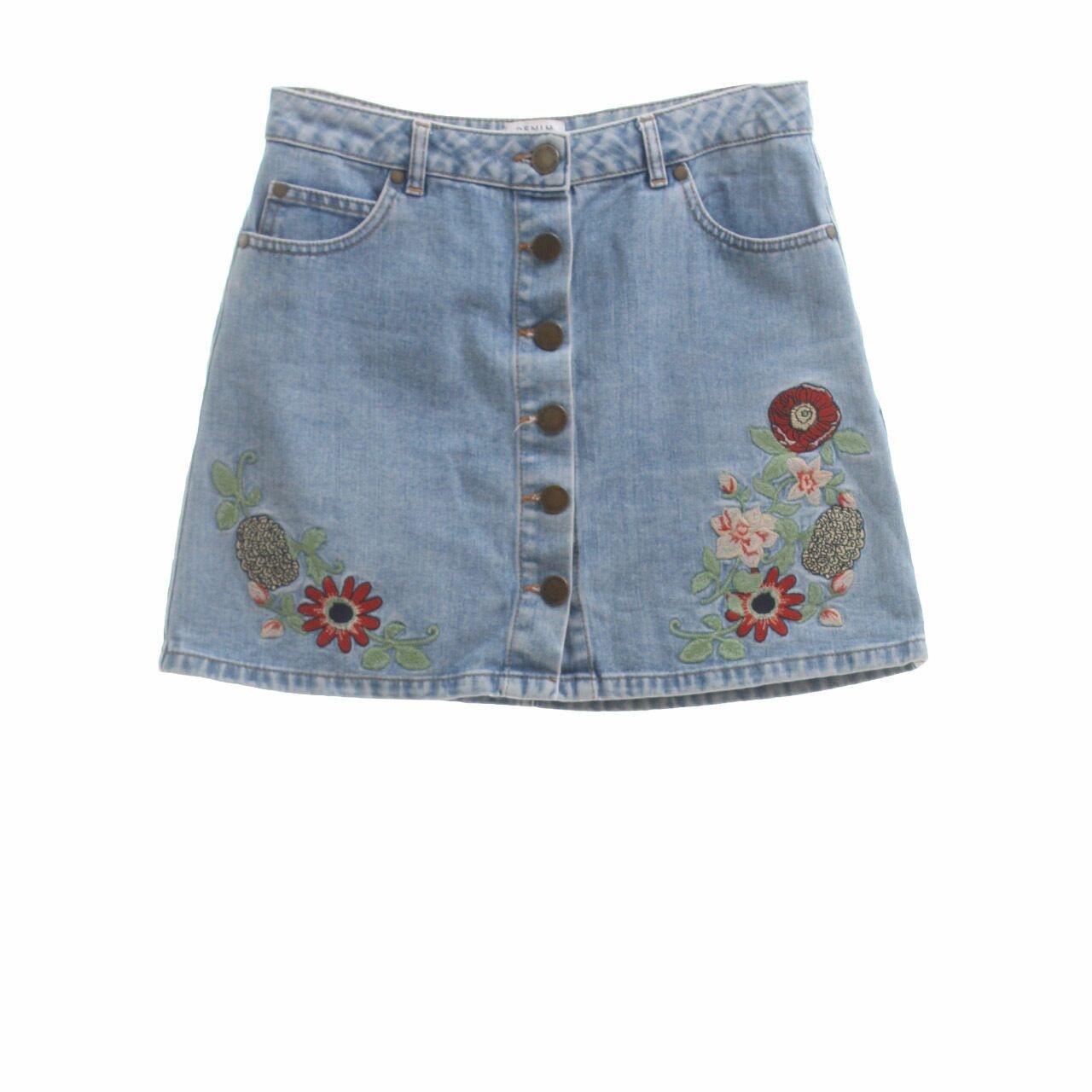 Miss Selfridge Blue Washed Mini Skirt