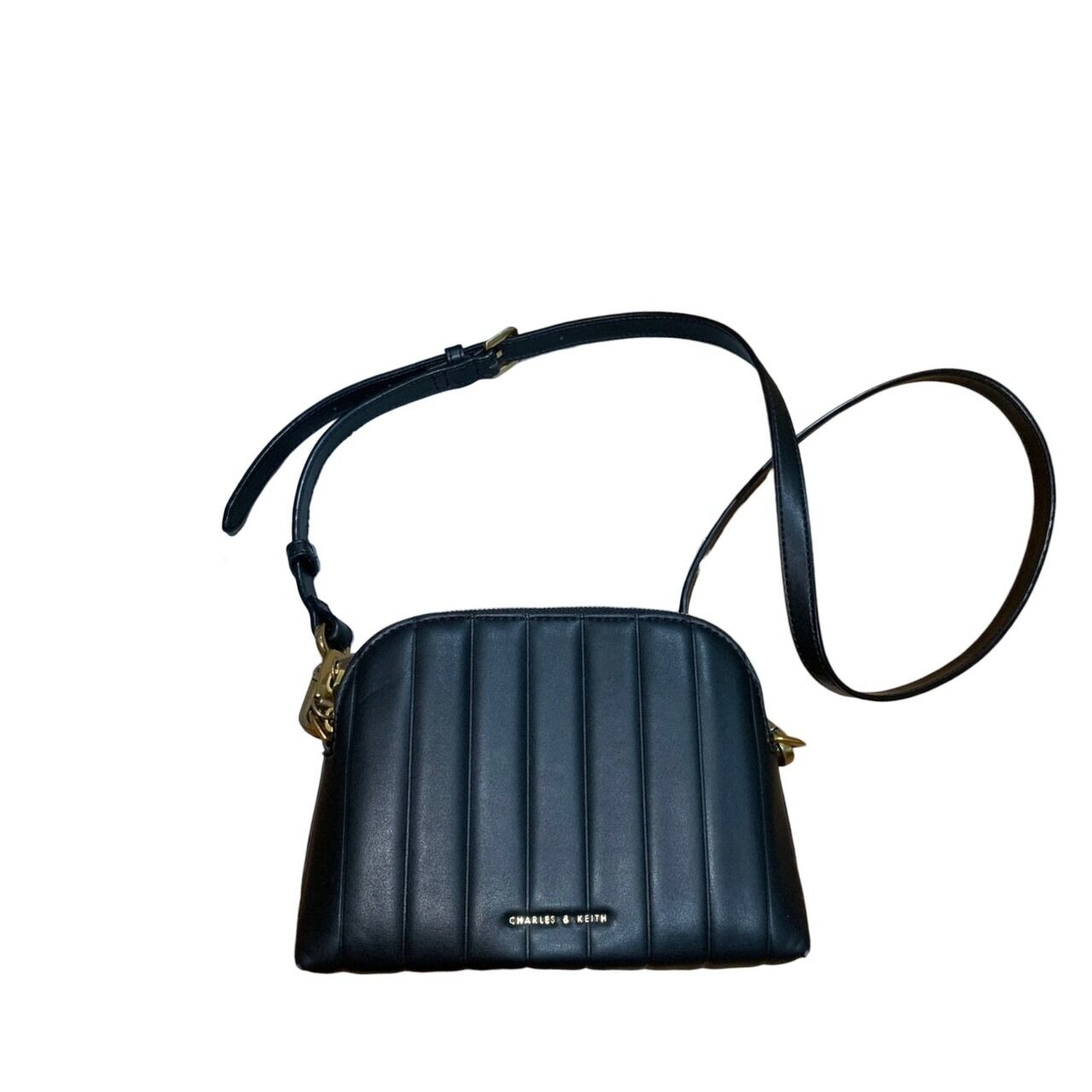 Charles & Keith Black Quilted Chain Sling Bag