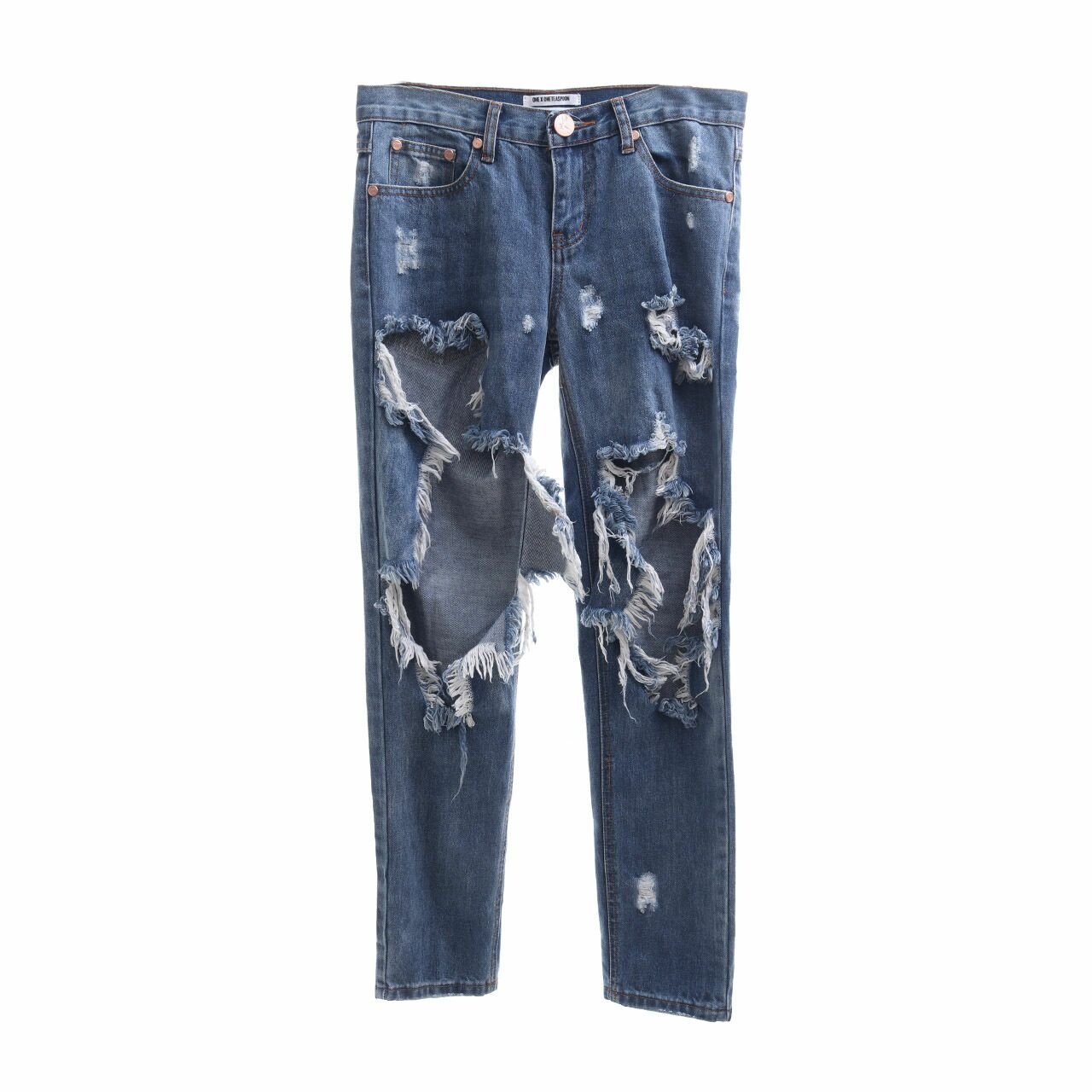 One By One Teaspoon Blue Ripped Trousers
