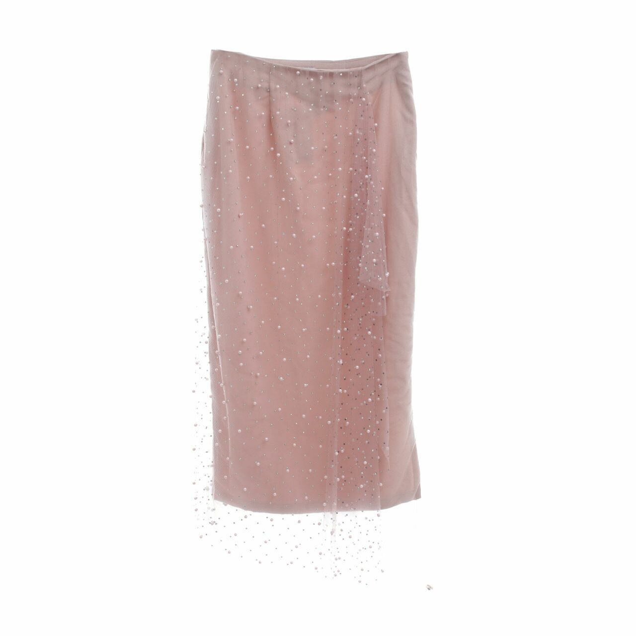 Touchup Atelier Nude Tulle Pearls Slit Maxi Skirt