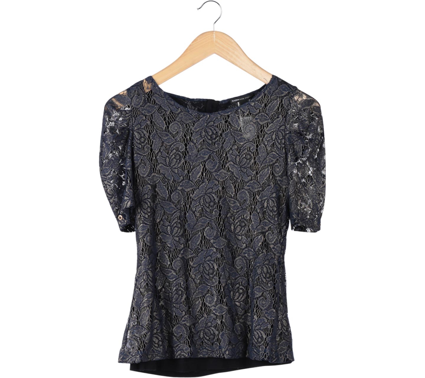 Mango Dark Blue And Gold Floral Lace Blouse