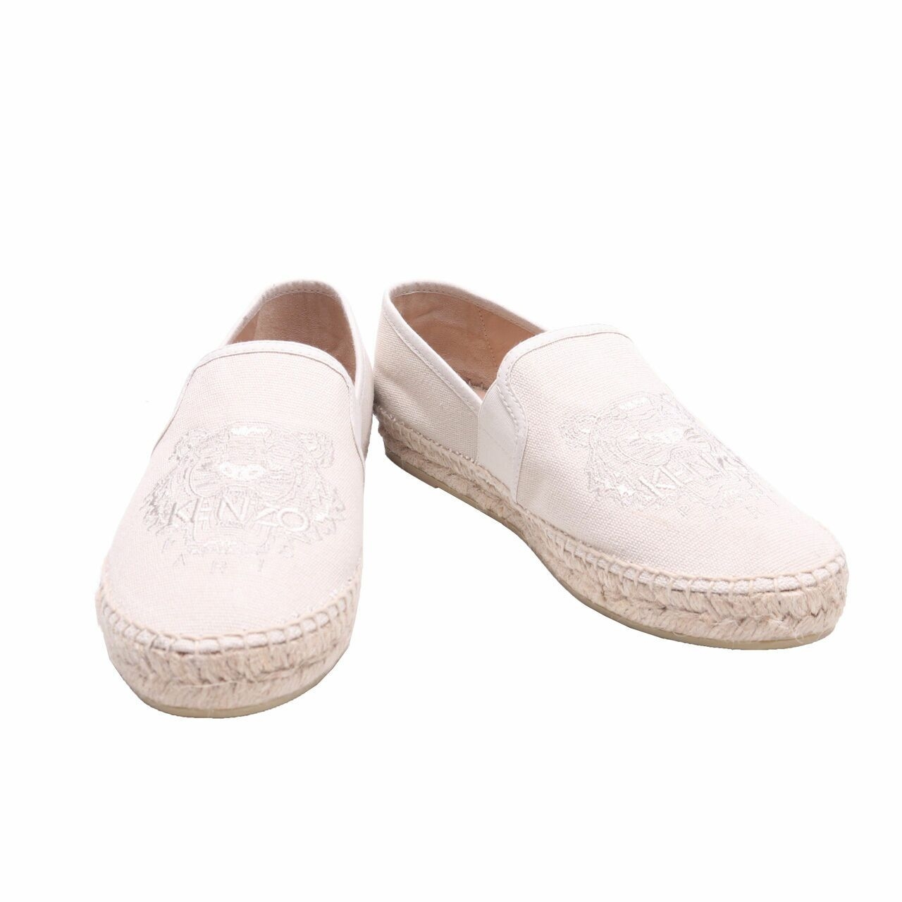 Kenzo Tiger Head Embroidery Canvas Cream Esspadrilles Flat Shoes