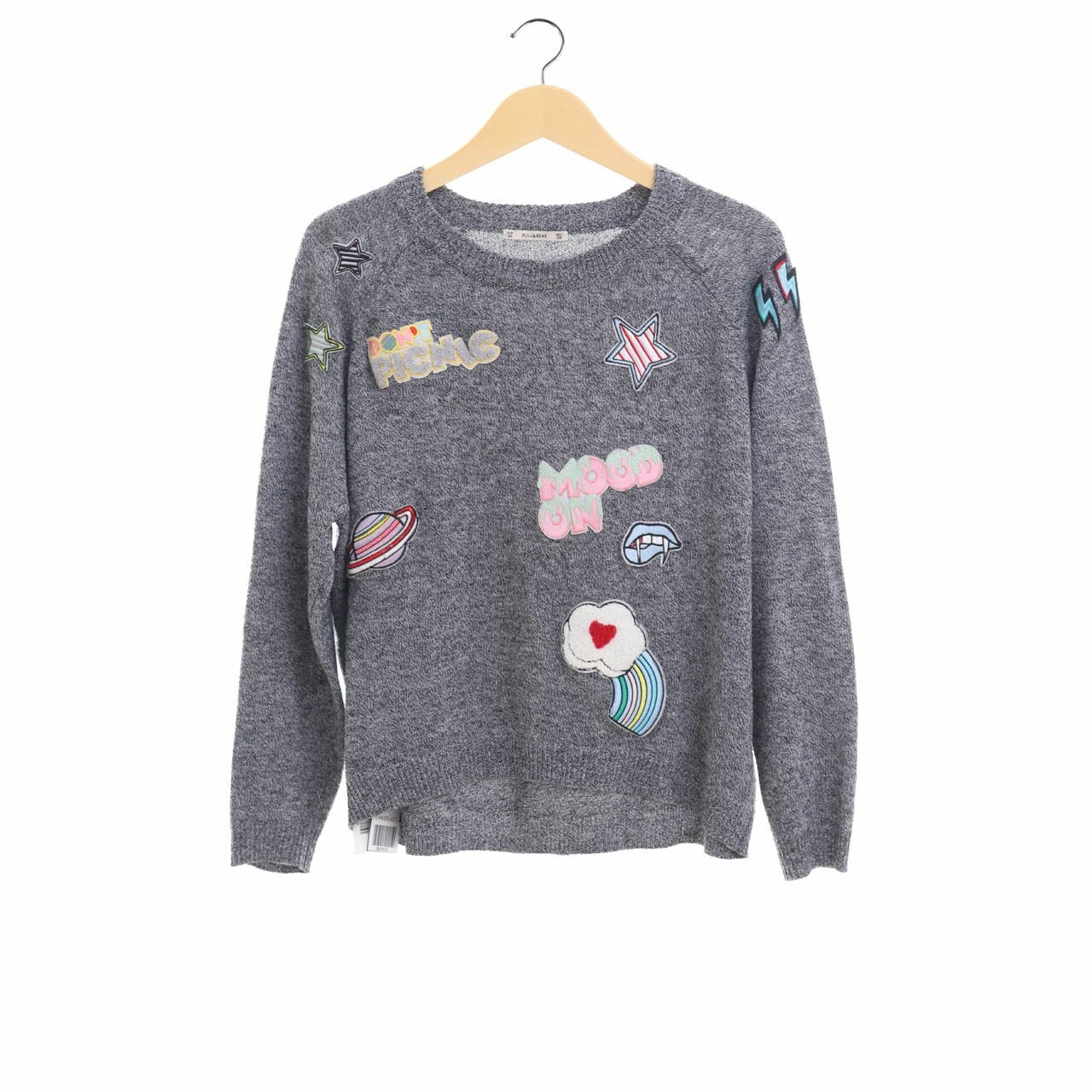 Pull & Bear Grey Knit Patch Sweater